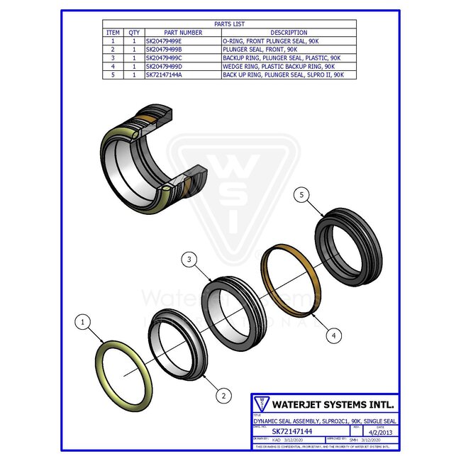 Dynamic Seal Assembly, SLPRO2C1, 90K, Single Seal