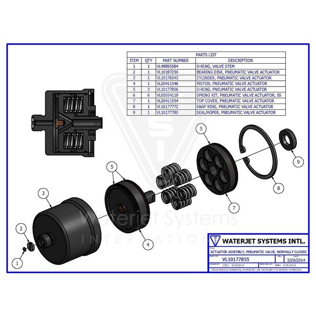 Normally Closed Pneumatic Valve AssemblyActuator Assembly, Pneumatic Valve, Normally Closed