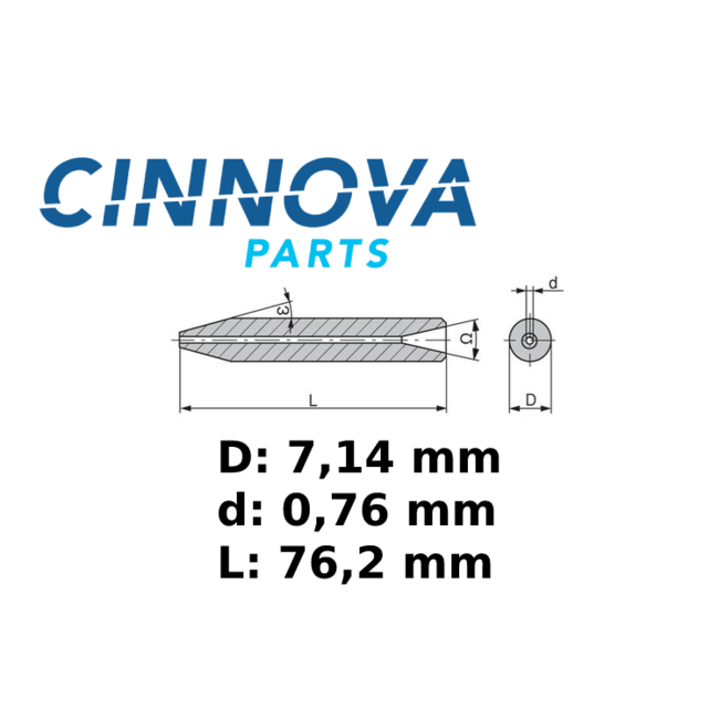 AWJ Nozzle Buitendiameter - D : Ø 7,14, Binnendiameter - d : Ø 0,76 , Lengte - L : 76,2 mm,