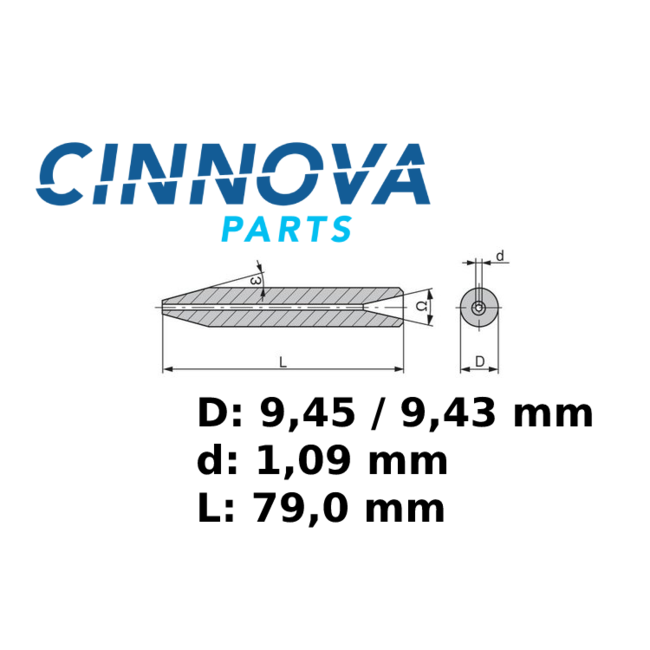 AWJ Nozzle Ø 9,43OD - D : Ø 9,43,ID - d : Ø 1,09,Length - L : 79,0 mm, Quality: Premium