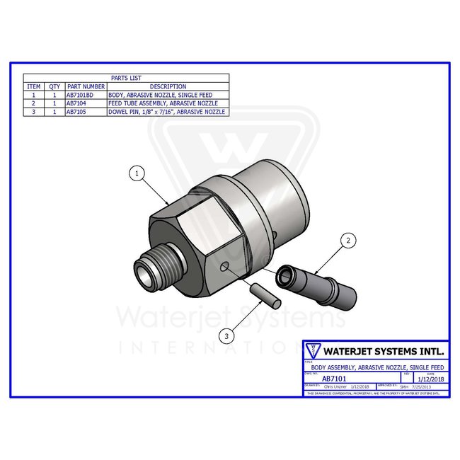 Mixing Chamber Paser 3, 1 abrasive inlet.Without nut (009939-1)