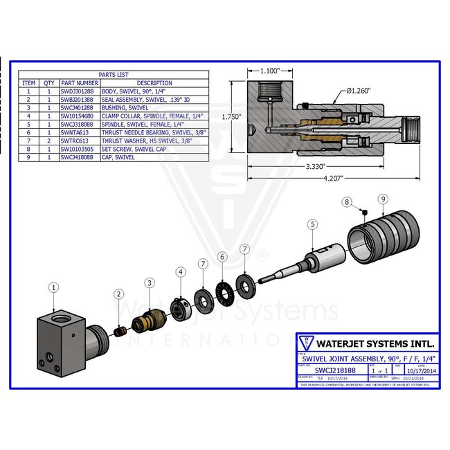 Swivel Joint Assy, 90 graden. F x F, 1/4"