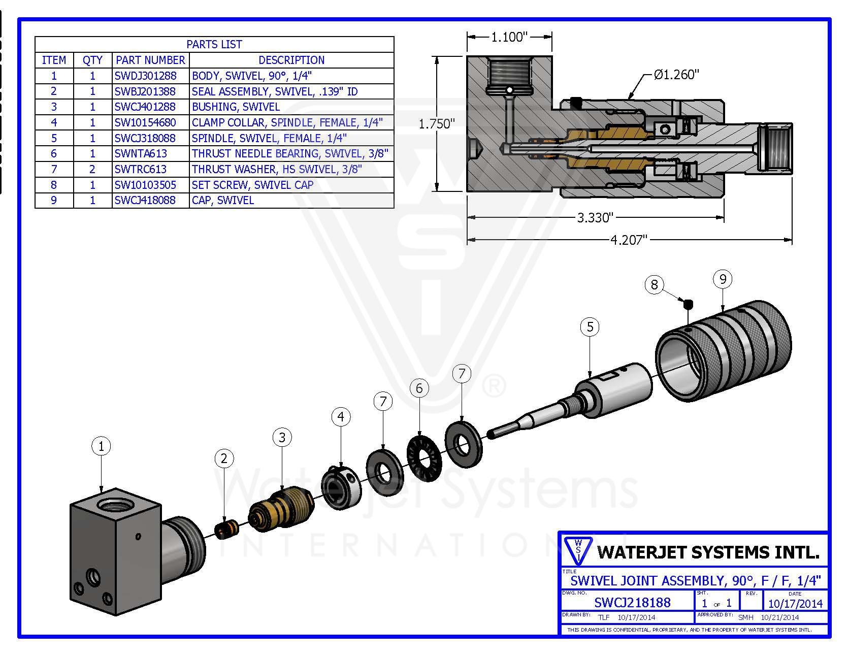 Swivel Joint Assy, 90 graden. F x F, 1/4" Cinnova Parts