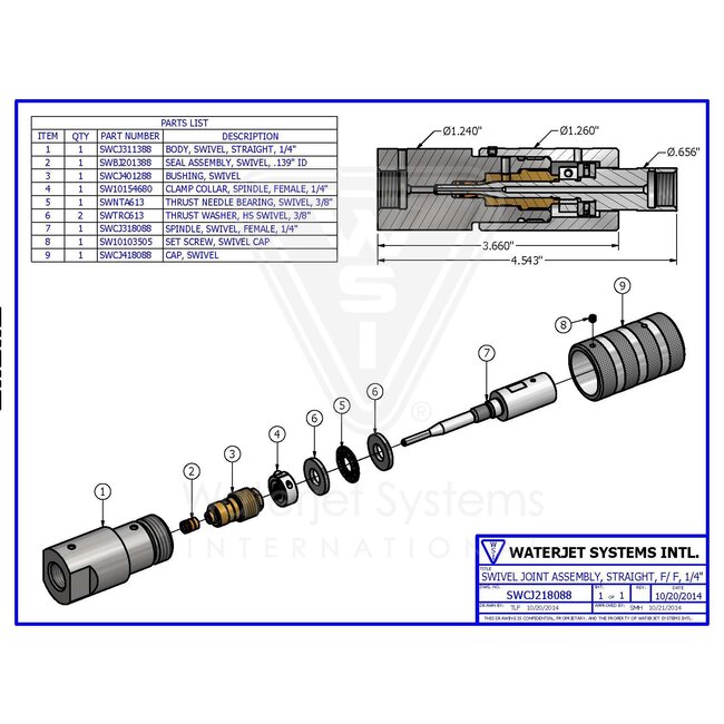 Swivel Joint Assembly, Straight, F / F, 1/4"
