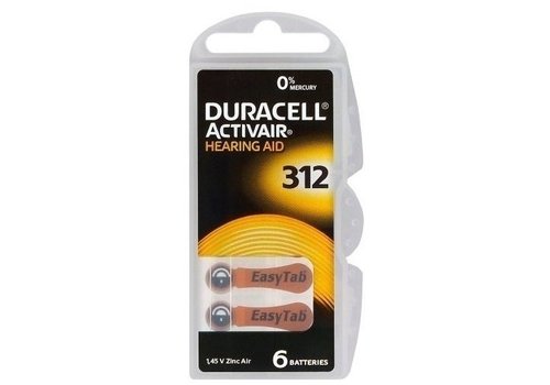  Duracell DA312 Hearing Aid Zinc-Air blister 6 