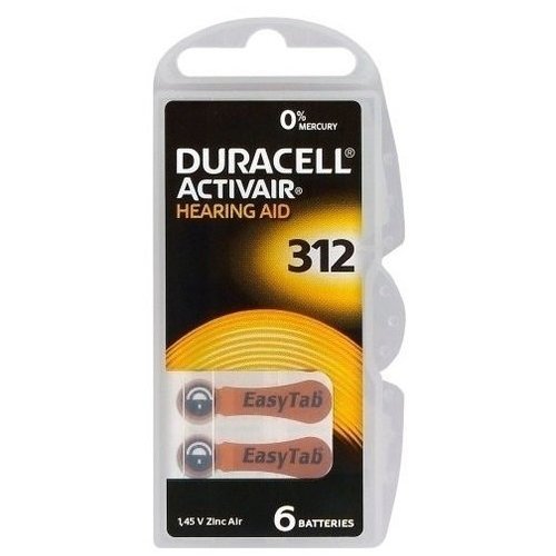  Duracell Hearing Aid Zinc-Air DA312 blister 6 (incl. vwb) 