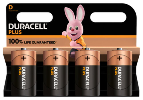  Duracell MN1300 D Plus 100% Alkaline 4-pack 