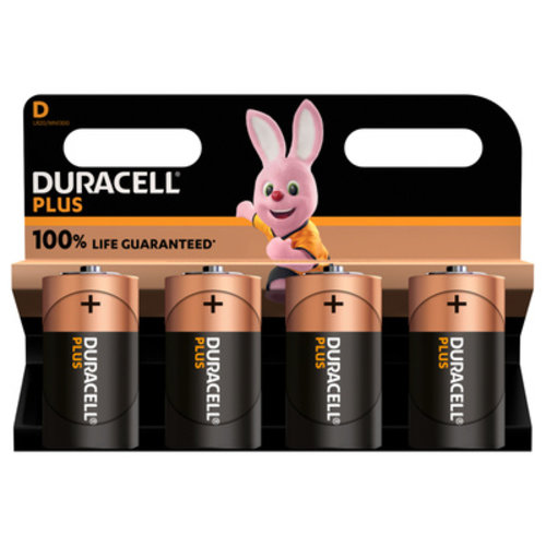  Duracell MN1300 D Plus 100% Alkaline 4-pack 