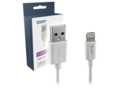  A-DAPT Data en Laadkabel USB-A > Apple 8-pins MFI 1m wit 