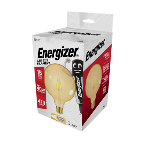  Energizer GOLD Filament Globe 125mm E27 5W(=40W) 2200K 470LM 