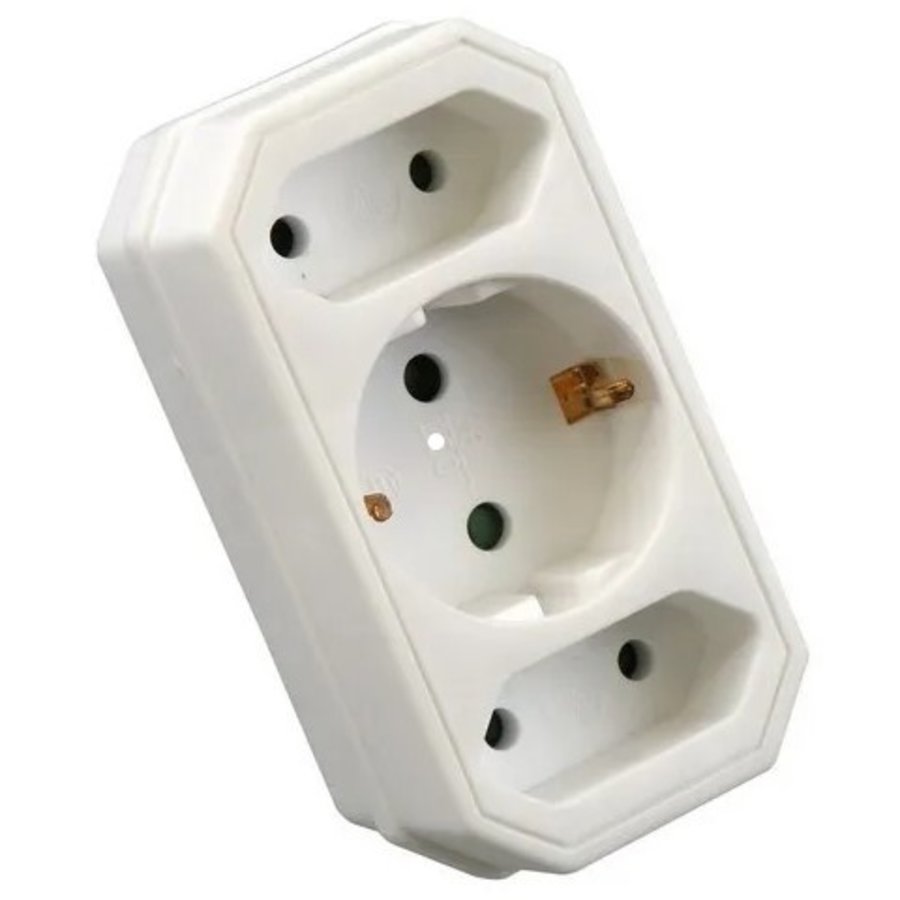 Verdeelstekker 2x euro + 1x RA verticaal wit-1
