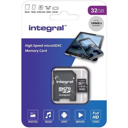  Integral 32GB V10 High Speed microSDHC card -class 10 -up to 100MB/s 