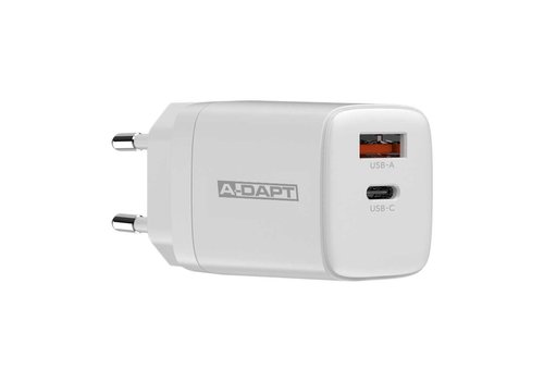  A-DAPT Thuislader USB-C PD 20W + USB QC 3.0 Wit 