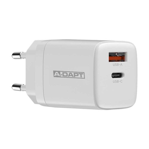  A-DAPT Thuislader USB-C PD 20W + USB QC 3.0 Wit 