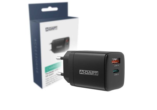 A-DAPT Thuislader USB-C PD 20W + USB QC 3.0 Zwart 