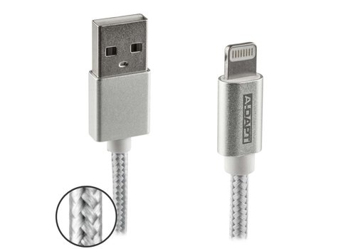  A-DAPT Data en Laadkabel USB-A > Apple 8-pins MFI 1m zilver 