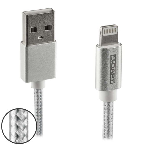  A-DAPT Data en laadkabel USB-A > Apple 8-pins MFI 1m zilver 
