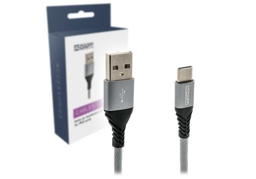 A-DAPT Data en Laadkabel USB-A > USB-C 1m PRO grijs   A-DAPT Data en Laadkabel USB-A > USB-C 1m PRO grijs