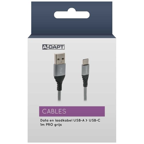 A-DAPT Data-/laadkabel USB-A > USB-C 1m PRO grijs 