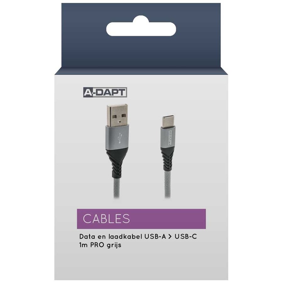 Data en Laadkabel USB-A > USB-C 1m PRO grijs-2