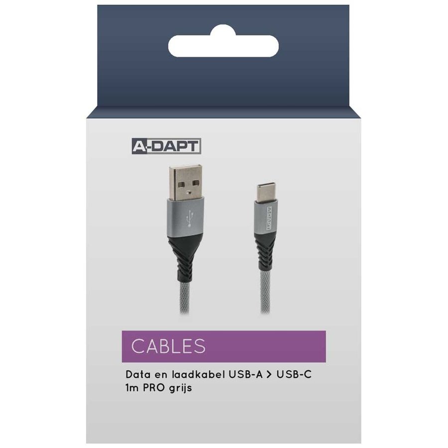 Data-/laadkabel USB-A > USB-C 1m PRO grijs-1