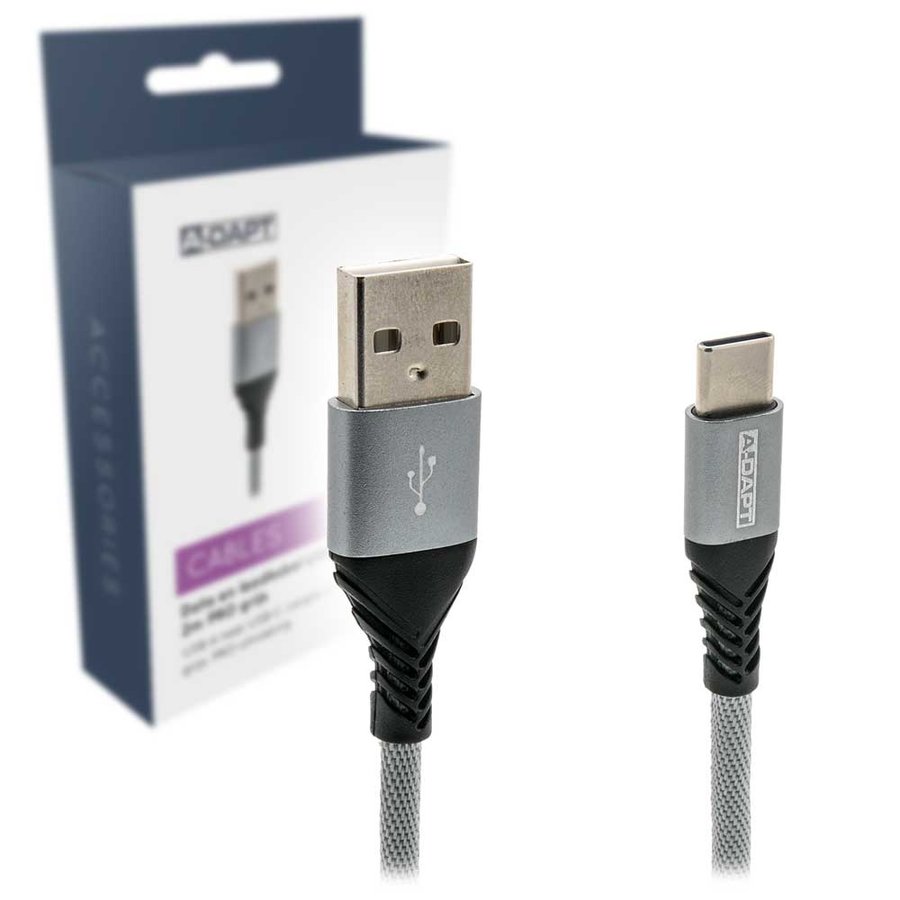 Data en Laadkabel USB-A > USB-C 2m PRO grijs-1