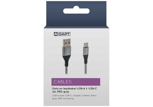  A-DAPT Data-/laadkabel USB-A > USB-C 2m PRO grijs 