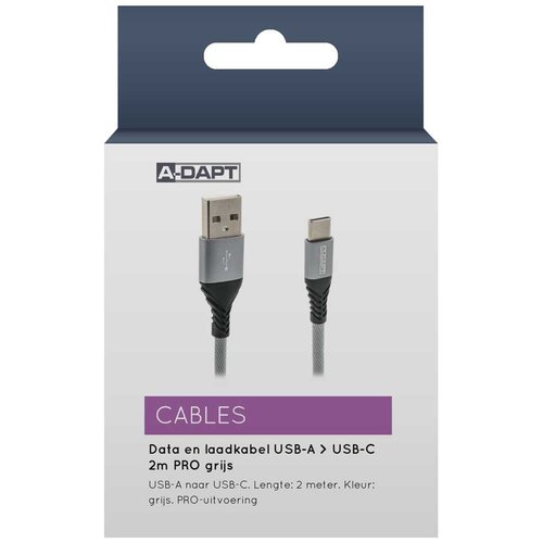  A-DAPT Data-/laadkabel USB-A > USB-C 2m PRO grijs 