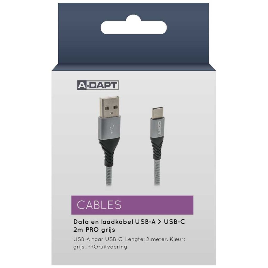 Data en Laadkabel USB-A > USB-C 2m PRO grijs-2