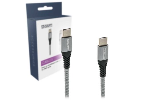 A-DAPT Data en Laadkabel USB-C > USB-C 1m PRO grijs   A-DAPT Data en Laadkabel USB-C > USB-C 1m PRO grijs
