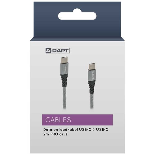  A-DAPT Data-/laadkabel USB-C > USB-C 2m PRO grijs 