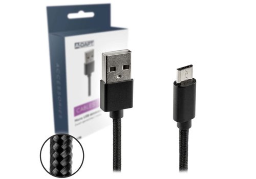 A-DAPT Data en Laadkabel USB-A > Micro USB Nylon 1m zwart   A-DAPT Data en Laadkabel USB-A > Micro USB Nylon 1m zwart