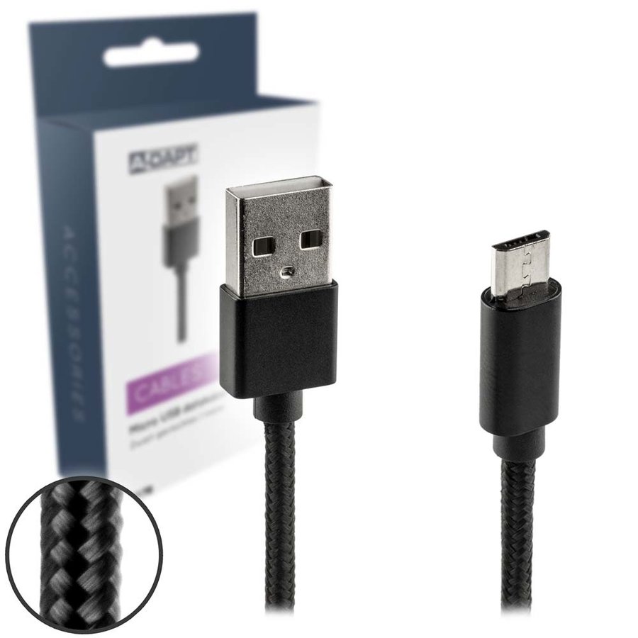 Data en laadkabel Micro USB Nylon 1m zwart-2