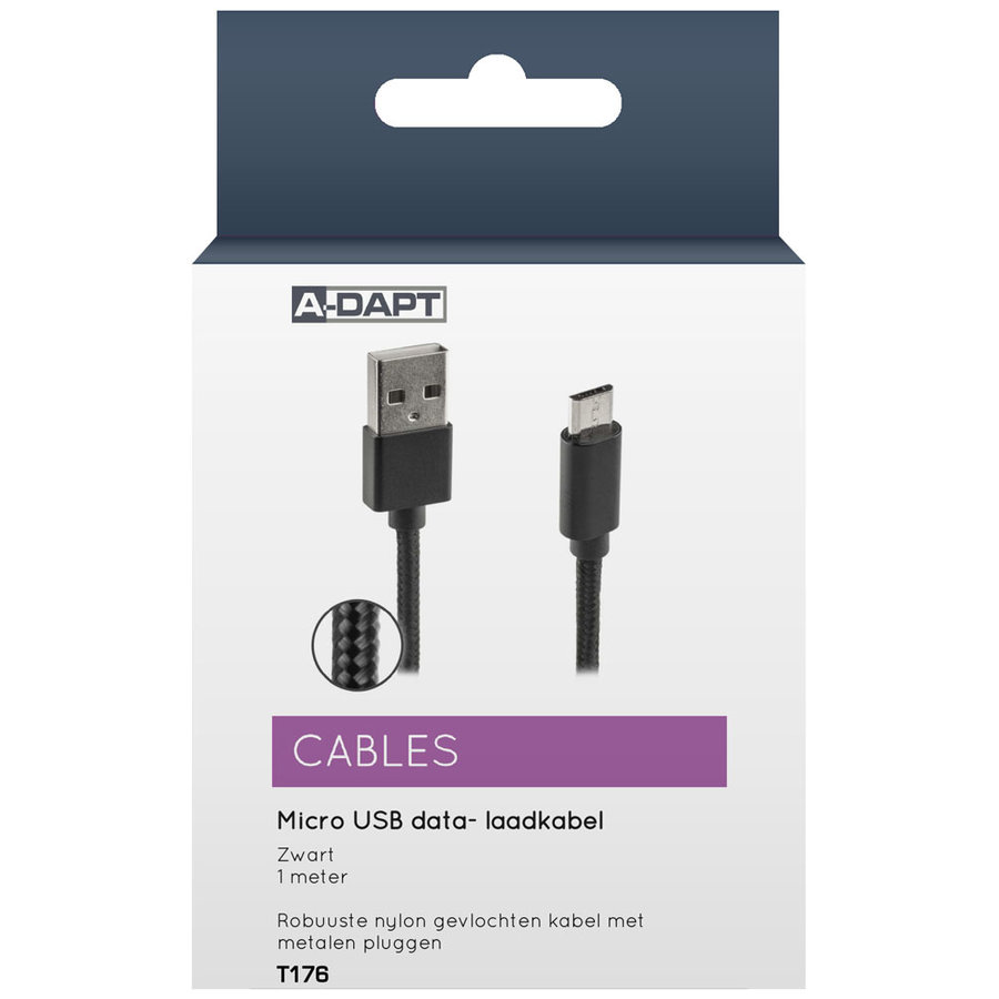 Data en Laadkabel USB-A > Micro USB Nylon 1m zwart-1