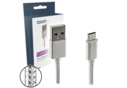  A-DAPT Data en Laadkabel USB-A > Micro USB Nylon 1m zilver 