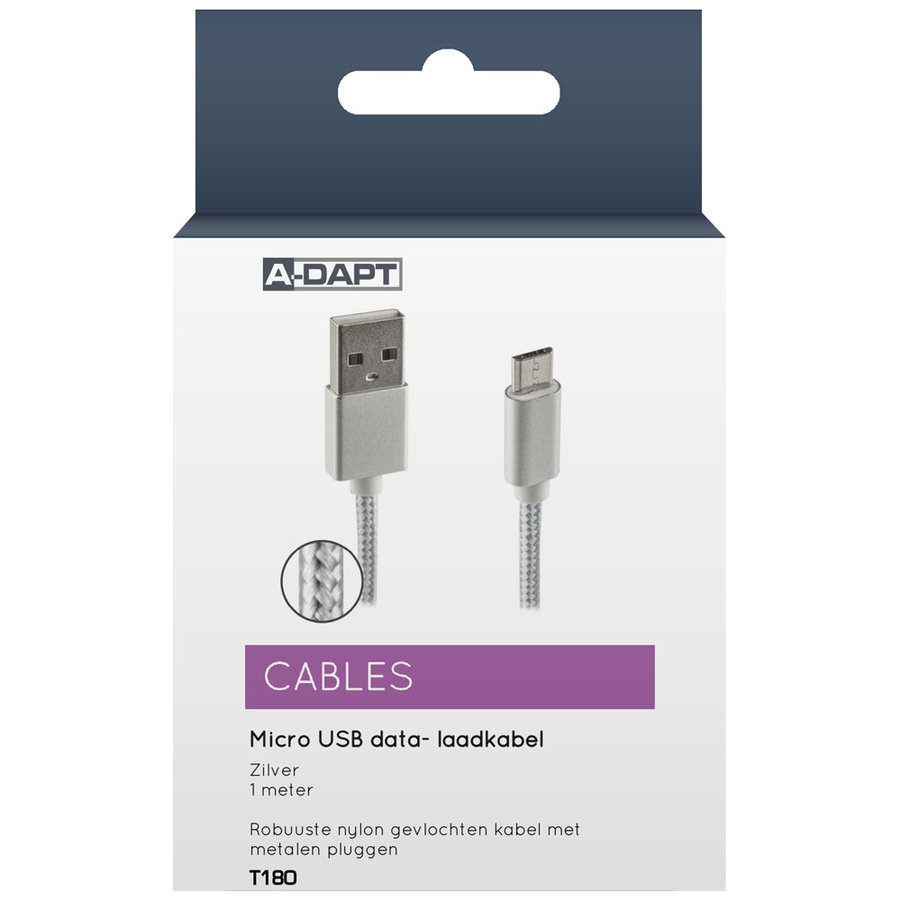 Data en Laadkabel USB-A > Micro USB Nylon 1m zilver-1