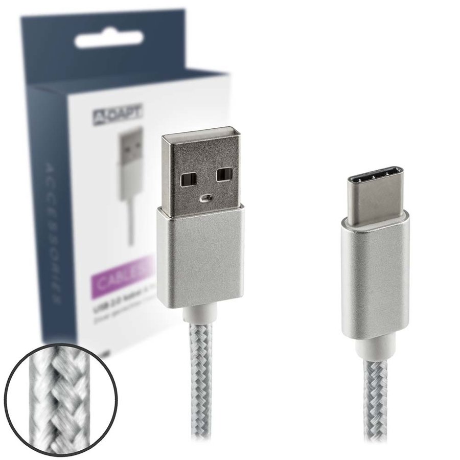 Data en laadkabel USB-C Nylon 2m zilver-2