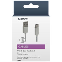 thumb-Data en Laadkabel USB-A > USB-C Nylon 2m zilver-1