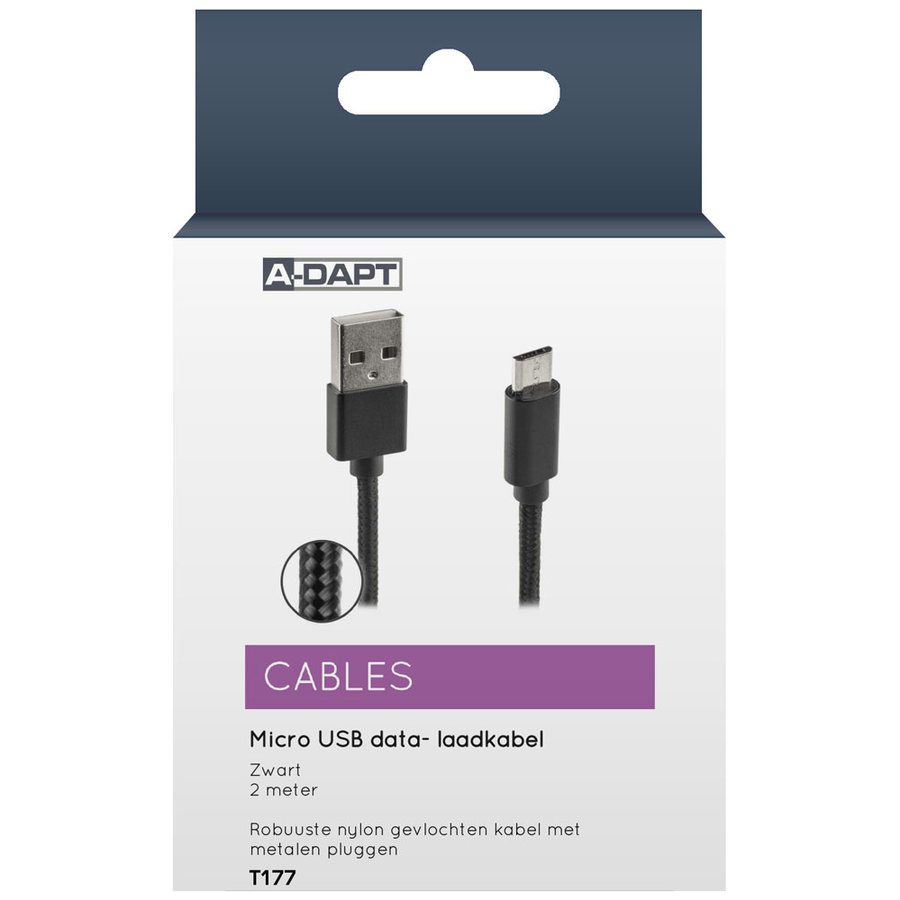 Data en Laadkabel USB-A > Micro USB Nylon 2m zwart-1