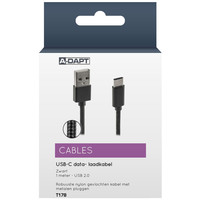 thumb-Data en Laadkabel USB-A > USB-C Nylon 1m zwart-1