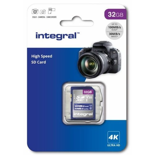 Integral 32GB High Speed SD card 100MB/S SDHC/XC V30 UHS-I U3 