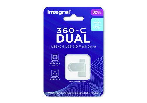  Integral 32GB 360-C Dual Metal Type-C / USB 3.0 Flash Drive 