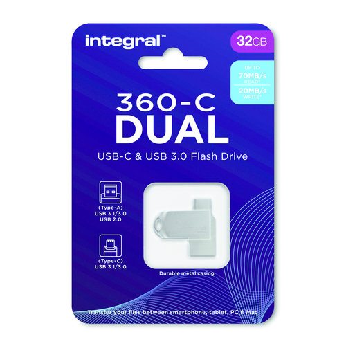  Integral 32GB 360-C Dual Metal Type-C / USB 3.0 Flash Drive 