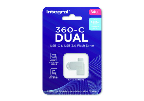  Integral 64GB 360-C Dual Metal Type-C / USB 3.0 Flash Drive 