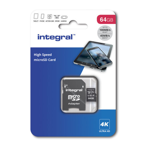  Integral 64GB V30 High Speed microSDXC card -class 10 