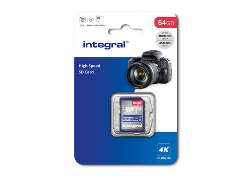  Integral 64GB High Speed SD card 100MB/S SDHC/XC V30 UHS-I U3 