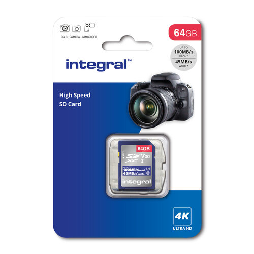  Integral 64GB High Speed SD card 100MB/S SDHC/XC V30 UHS-I U3 