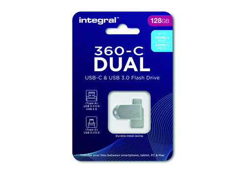  Integral 128GB 360-C Dual Metal Type-C / USB 3.0 Flash Drive 