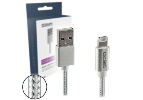  A-DAPT Data en Laadkabel USB-A > Apple 8-pins MFI 1m zilver 