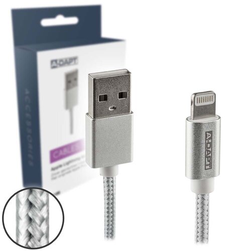  A-DAPT Data en Laadkabel USB-A > Apple 8-pins MFI 1m zilver 